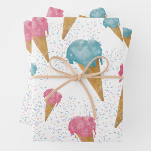 Hoja De Papel De Regalo Agua Retro Pastel Helado Crema Y Espolvorines