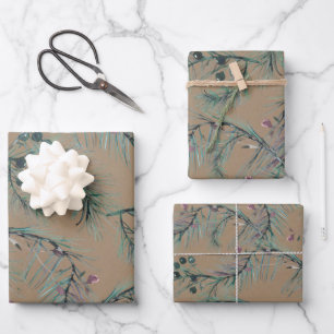 Hoja De Papel De Regalo Agujas y bayas de Kraft Blue Spruce