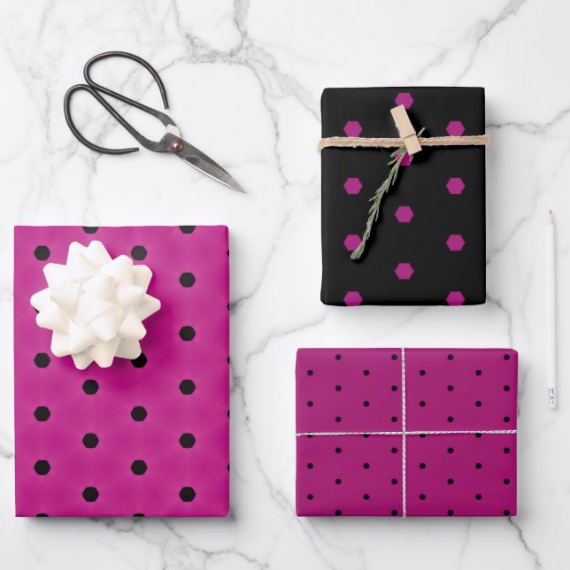 Hoja De Papel De Regalo Agujero negro rosa magenta clásico y punto de polk (Anverso)
