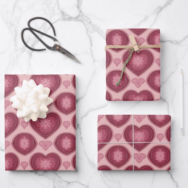 Hoja De Papel De Regalo AI Art Burgundy Hearts Pink Wrapping Paper (Anverso)