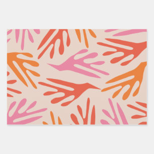 Hoja De Papel De Regalo Ailanthus Boho moderno Resumen Patrón Naranja rosa
