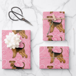Hoja De Papel De Regalo Airedale Terrier Cute Perro Amor Y Corazón En Rosa
