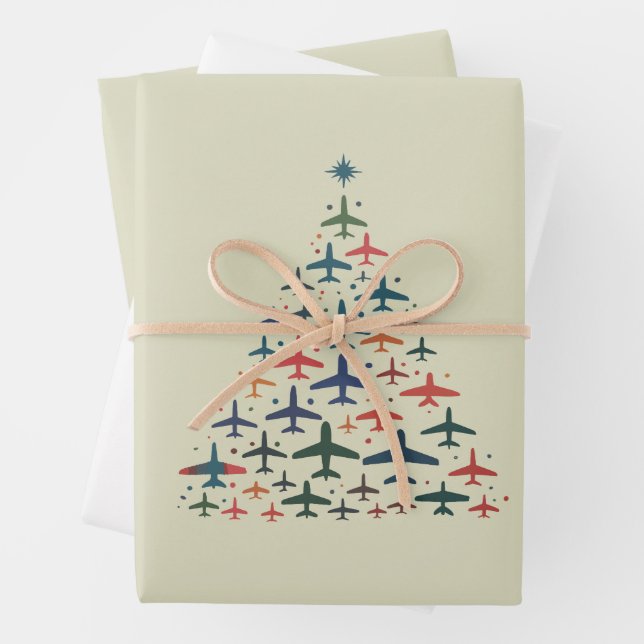 Hoja De Papel De Regalo Airplane Christmas Tree Retro Pilot Flying Flight  (In situ)