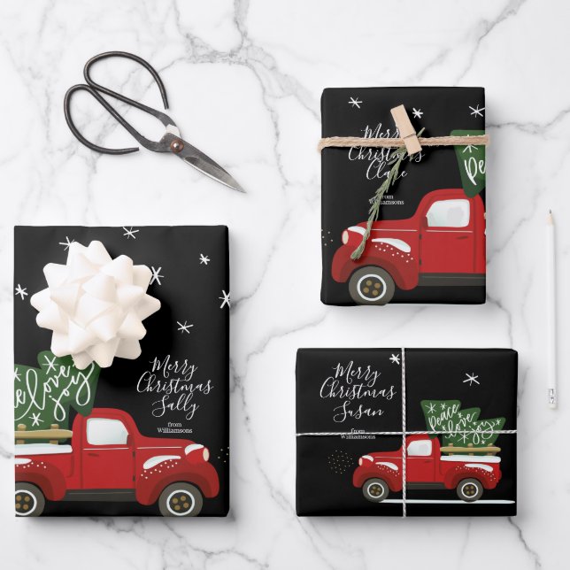 Hoja De Papel De Regalo Ajuste de ajuste de ajuste de camionetas de época  (Anverso)