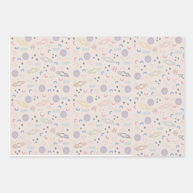 Hoja De Papel De Regalo Ajuste de regalo con tema espacial para ocasiones  (Anverso)