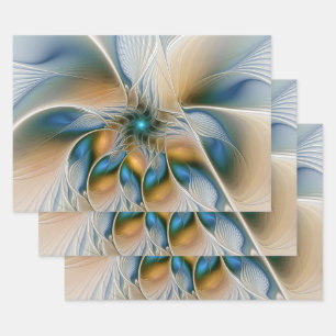 Hoja De Papel De Regalo Alarmante, Abstracta Fantasía Fractal Art Con Azul