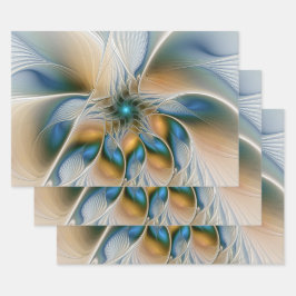 Hoja De Papel De Regalo Alarmante, Abstracta Fantasía Fractal Art Con Azul