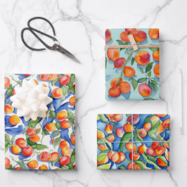 Hoja De Papel De Regalo Albaricoques Naranja Modernos Frutas Acuarela Melo