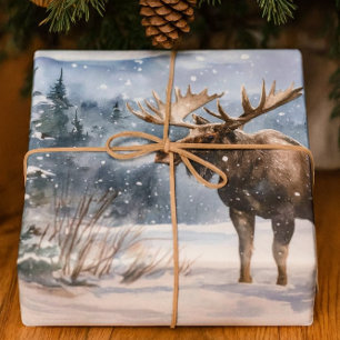 Hoja De Papel De Regalo Alce en nieve invernal Naturaleza