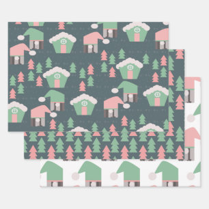 Hoja De Papel De Regalo Aldea de Gnomos de Navidad Rosa Ciudad