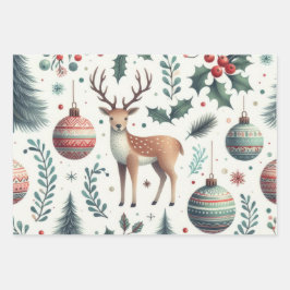 Hoja De Papel De Regalo Alegres Navidades Deer y Berries