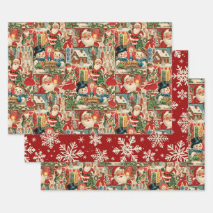 Hoja De Papel De Regalo Alegría de mediados de siglo: un collage navideño