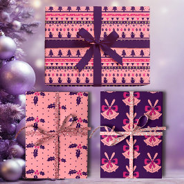 Hoja De Papel De Regalo Alegría festiva de vacaciones rosada y púrpura
