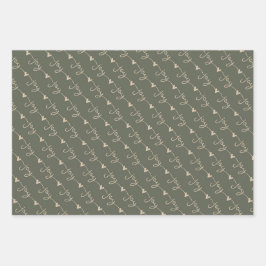 Hoja De Papel De Regalo Alegría verde manuscrita Navidades envueltos