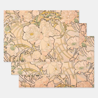 Hoja De Papel De Regalo Alfonse Mucha Art Nouveau Peonies