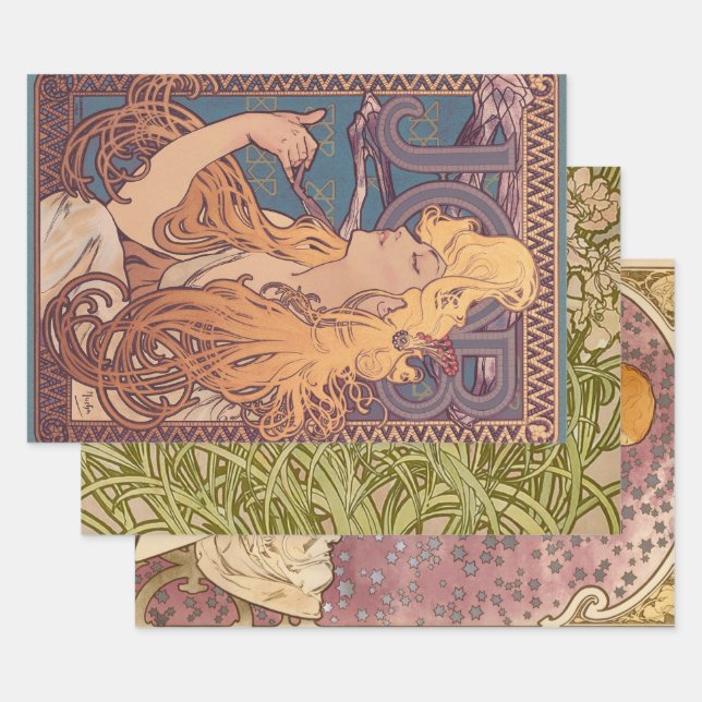 Hoja De Papel De Regalo Alfonse Mucha Job Art Nouveau (Set)