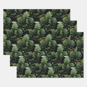 Hoja De Papel De Regalo Algas marinas y peces en negro