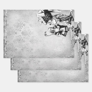 Hoja De Papel De Regalo Alicia blanca y negra en el país de las maravillas