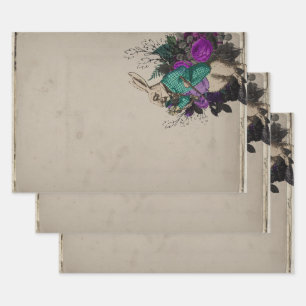 Hoja De Papel De Regalo Alicia de conejo blanco morado floral en el país d