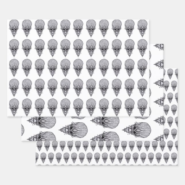 Hoja De Papel De Regalo Alien Face , reconstrucción facial de cráneo afric (Set)