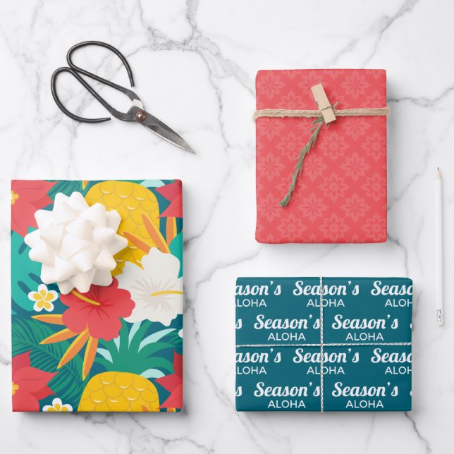 Hoja De Papel De Regalo Aloha Hawaiian de temporada (Anverso)