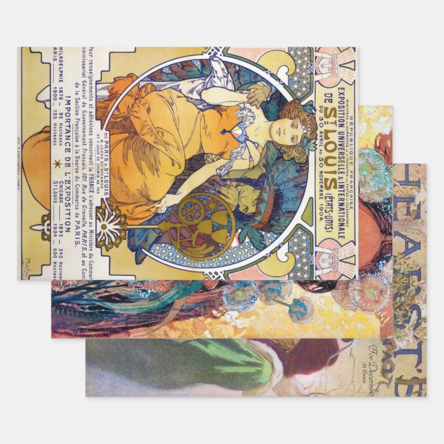 Hoja De Papel De Regalo Alphonse Mucha, obras estadounidenses (Set)