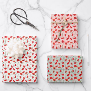 Hoja De Papel De Regalo Amapola Roja Pequeña y Elegante Floral Verde Aquar