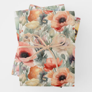 HOJA DE PAPEL DE REGALO AMAPOLAS AL ACUARELA