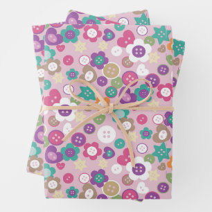 Hoja De Papel De Regalo Amar los botones de coser rosados