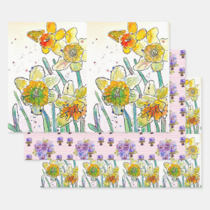 Hoja De Papel De Regalo Amarillo Daffodil Flor Daffodil Color del agua
