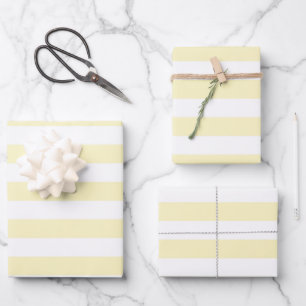 Hoja De Papel De Regalo Amarillo Mantequilla y Rayas Blancas