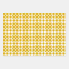 Hoja De Papel De Regalo Amarillo Mostaza Corazón Cuadros Gingham Retro Col