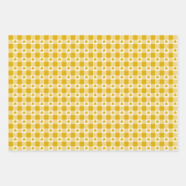 Hoja De Papel De Regalo Amarillo Mostaza Cuadros Shamrock Trébol Color Ret