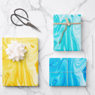 Hoja De Papel De Regalo Amarillo Verde Azul Pintura Arte Remolinos Colorid