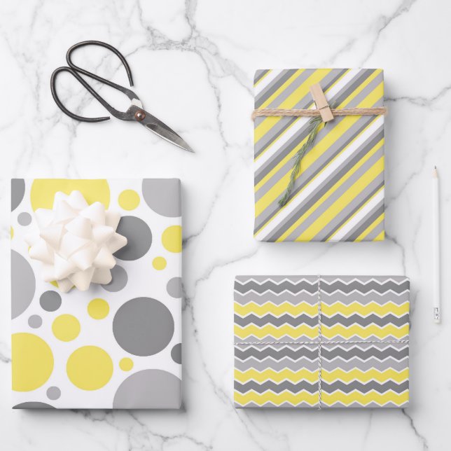 Hoja De Papel De Regalo Amarillo y gris (Anverso)
