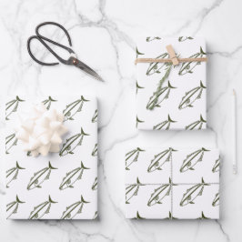 Hoja De Papel De Regalo Amberjack en Green del ejército sobre blanco en gr