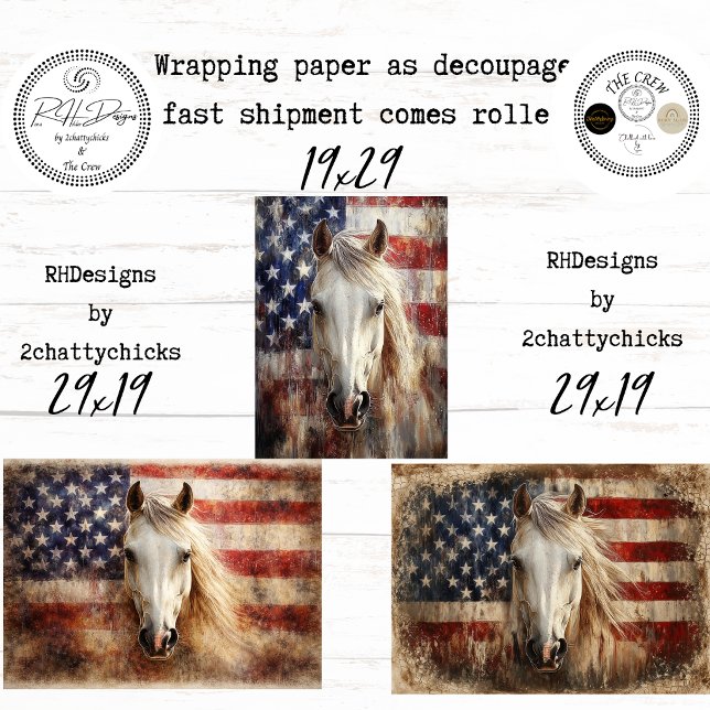 Hoja De Papel De Regalo American's 250th Celebration Horses Flags Decoupag (Subido por el creador)
