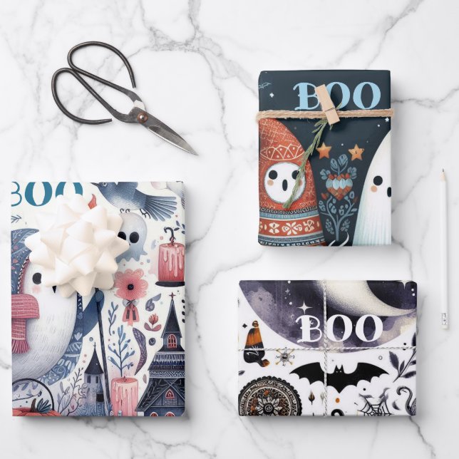Hoja De Papel De Regalo Amigable fantasma Halloween Boo Decoupage Shabby C (Anverso)