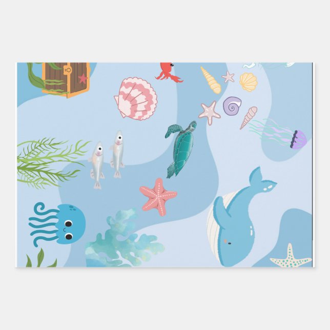 Hoja De Papel De Regalo Amigos de Cute Under the Sea (Anverso)