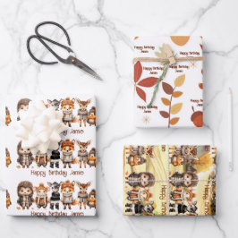 Hoja De Papel De Regalo Amigos de otoño recortan animales forestales nombr