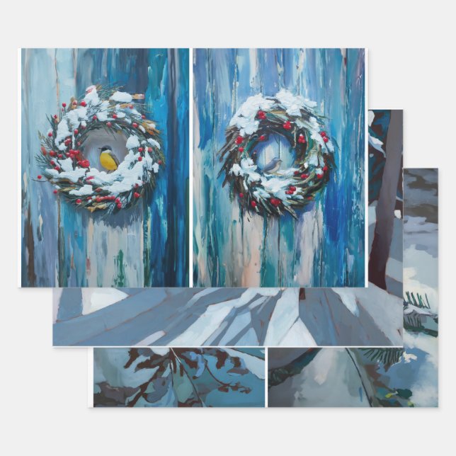 Hoja De Papel De Regalo Amigos del invierno y la nieve, naturaleza nevada (Set)