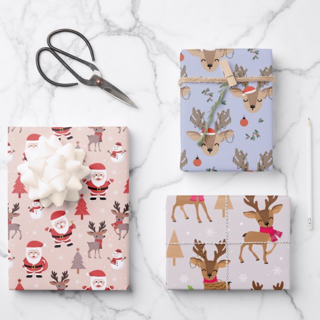 Hoja De Papel De Regalo Amigos y renos graciosos (Anverso)