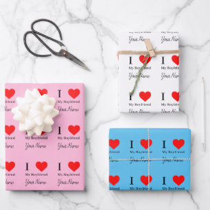 Hoja De Papel De Regalo Amo a mi novio y al corazón rojo personalizado