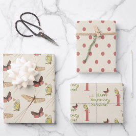 Hoja De Papel De Regalo Amor Bug Insect Nombre personalizado 1º cumpleaños