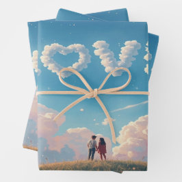 Hoja De Papel De Regalo "Amor" cinematográfico en el cielo y escena de par