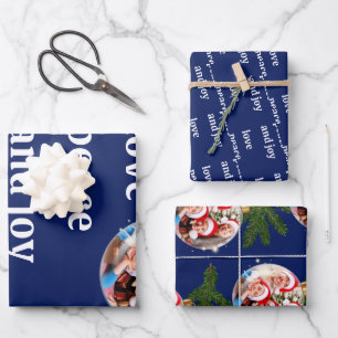 Hoja De Papel De Regalo Amor Paz Alegría Navidad Foto Verde Marino Azul