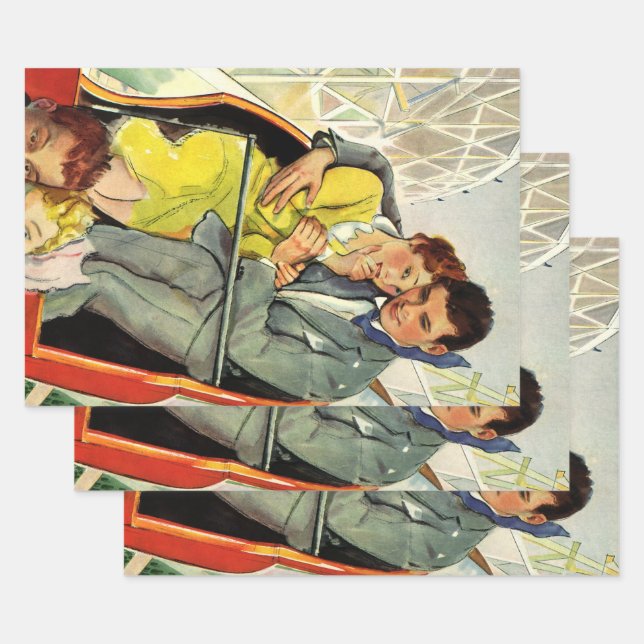 Hoja De Papel De Regalo Amor y romance vintage, viaje en montaña rusa (Set)