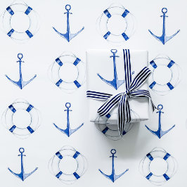 Hoja De Papel De Regalo Anclaje azul de vela y anillo de vida Náutico