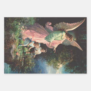 Hoja De Papel De Regalo Ángel guardián protegiendo a los niños cerca de un