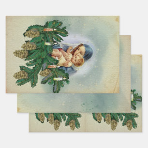 Hoja De Papel De Regalo Ángel Navidad Mery y Jesús a la luz de las velas
